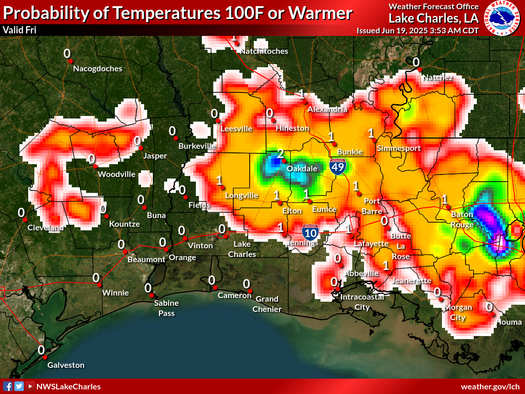 Probability of Temperature 100F or greater Day 2