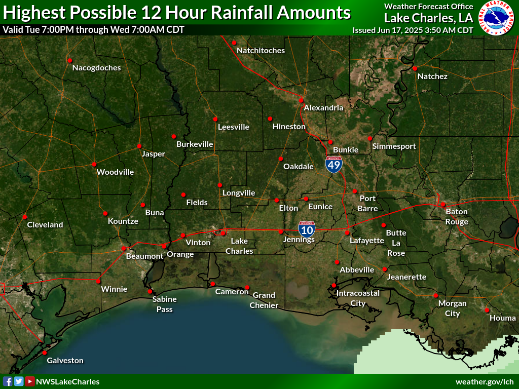 Greatest Possible Rainfall for Night 1